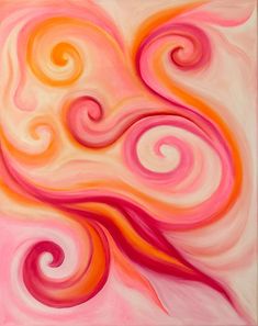 an abstract painting with pink, orange and yellow swirls