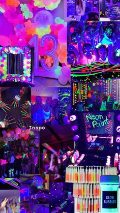 a collage of neon lights and decorations