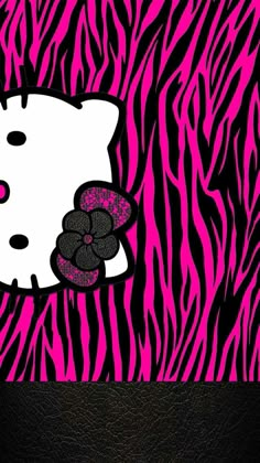 the hello kitty wallpaper is pink and black with zebra print, it looks like an animal