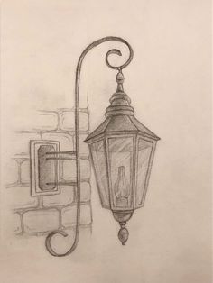 a drawing of a street light attached to a brick wall