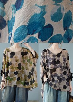 Plus Size Green O-neck Dot Half Sleeve Shirts Half Sleeve Shirts, Bat Wing, Linen Maxi Dress, Digital Print Fabric, Cold Weather Outfits, Asymmetrical Design, Top Fabric, Bat Wings, Shibori