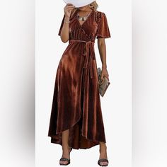 This Burnt Orange Wrap Dress Is A Steal! Stunning And Flattering On Pretty Much Every Body, And Can Fit A Small Or Large Body Despite Being A Medium! There Are Only 3, Brand New And Never Opened. Floral Wrap Maxi Dress, Velvet Wrap Dress, Fall Wedding Guest, Semi Formal Dress, Wrap Maxi Dress, Maxi Dress Wedding, Maxi Dress Party, Maxi Wrap Dress, One Piece Dress