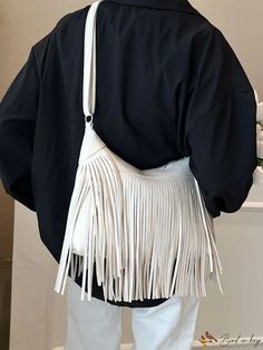 BirdinBag - Fashionable Fringed Hobo Bag for Stylish Decor Enthusiasts Trendy Satchel Bag With Fringe, Trendy Fringed Satchel Bag, Trendy Fringe Satchel Bag, Trendy Fringe Crossbody Bag, Beige Fringe Pouch Bag, Daily Use Fringe Bag With Double Handle, Daily Use Double Handle Fringe Bag, White Fringe Travel Bag, Chic Pouch Bag With Fringe Details