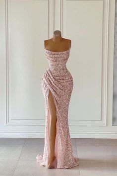 New Arrival Pink Sequins Sleeveless Evening Dresses With Split Pink Prom Dresses Mermaid, Wedding Party Robes, Robes Glamour, Classy Prom, Prom Dresses Elegant, Stunning Prom Dresses, Dresses Formal Elegant, Prom Dresses Sleeveless, Real Model