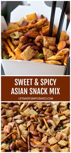 This sweet and spicy Asian snack mix is bursting with flavor! Its easy to make and even easier to devour! #asiansnackmix #sweetandspicysnackmix #sweetandspicy #delicioussnackmix Sweet And Spicy Snack Mix Recipes, Asian Snack Recipes, Asian Snack Mix Recipe, Sweet And Salty Snack Mix Recipes, Munchies Snack Mix, Swedish Visiting Cake, Sausage And Rice Skillet, Pepper Dishes