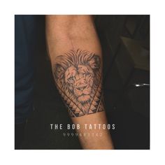 a man with a lion tattoo on his arm and leg next to the words the bob tattoos