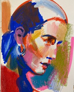 an abstract painting of a woman's face with earrings on her ears