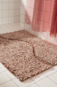 a bathroom with a rug on the floor