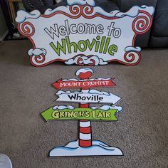 a sign that says welcome to whowville and shows where the street names are