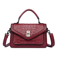 Color: Burgundy Rectangular Shoulder Bag With Crocodile Pattern, Rectangular Crocodile Pattern Shoulder Bag, Leather Satchel With Crocodile Pattern In Square Shape, Square Leather Satchel With Crocodile Pattern, Travel Square Shoulder Bag With Crocodile Pattern, Square Crocodile Pattern Shoulder Bag For Travel, Everyday Crocodile Pattern Satchel, Chic Crocodile Pattern Satchel Shoulder Bag, Chic Crocodile Pattern Shoulder Bag