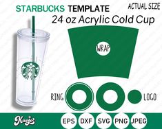 starbucks tumbler cup with green straw and matching lid, 24oz acrylic cold cup