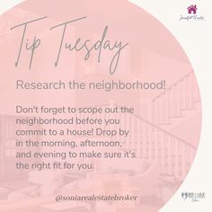 a pink circle with the words tip tuesday on it and an image of a living room