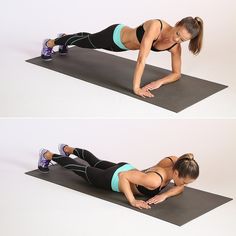 a woman is doing an exercise on a mat