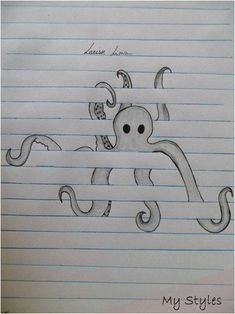 an octopus drawn on lined paper with writing