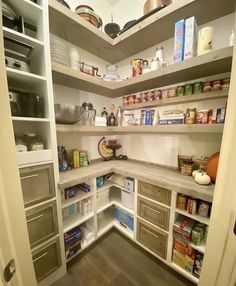 an open pantry with lots of food in it