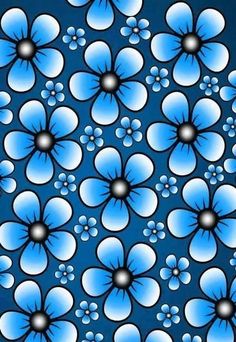 an abstract blue and white flower pattern with bubbles on it's petals, in the middle