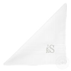 These men's embroidered handkerchiefs with a personalized minimalist stacked monogram are the perfect complement to a wedding or formal event. Give as a gift to the groom, best man, wedding part or add them to your own ensemble. Available in 2 men's handkerchief styles: 1) modern white as-shown or 2) classic white. We offer free shipping on orders over $35. Choose from over 40 colors of high-quality embroidery thread designed to never bleed or fade from washing. Mark your order as a gift and I’l Classic Cotton Handkerchiefs For Formal Occasions, Classic Cotton Handkerchiefs As Gift, Classic Cotton Pocket Square For Formal Events, Classic White Handkerchiefs For Business, White Business Handkerchiefs, Classic Wedding Handkerchiefs With Initials, Classic Cotton Formal Handkerchiefs, Classic Cotton Pocket Square For Formal Occasions, Classic Cotton Pocket Square For Business