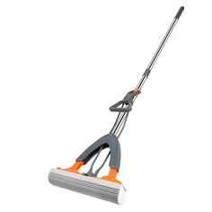 an orange and gray floor sweeper on a white background