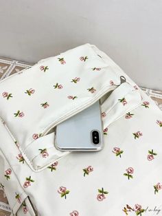 BirdinBag - Versatile Floral Pattern Backpack for Students and Graduates, Ideal for School, Travel, and Outdoors White Backpack With Mobile Phone Bag For Daily Use, White Backpack With Large Capacity, White Large Capacity Tote Backpack, White Tote Backpack For Daily Use, Travel Pouch Backpack, White Backpack With Cell Phone Pocket, Portable School Backpack With Pouch Design, Portable School Backpack Pouch, Pattern Backpack