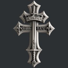 a metal cross with two crosses on it's sides and the words name arc