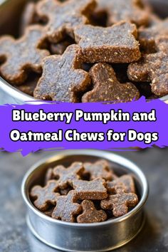 blueberry pumpkin and oatmeal chews for dogs in a metal bowl