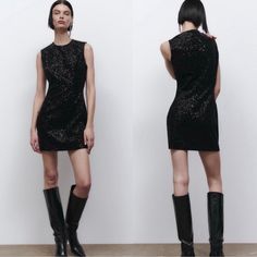 Nwt Zara Sequin Black Velvet Mini Dress Size Large New With Tags, No Flaws Sleeveless Round Neckline Fully Lined Zipper On Back For Closure Pit To Pit~ 18 Inches Length~ 33 Inches Black Fitted Sleeveless Mini Dress, Fitted Black Sleeveless Mini Dress, Black Sleeveless Sequin Dress For Summer, Sleeveless Sequined Mini Dress For Night Out, Black Sleeveless Dress With Sequins For Summer, Sleeveless Mini Dress With Sequins For Night Out, Sequin Sleeveless Mini Dress For Night Out, Fitted Sequin Sleeveless Dress For Night Out, Black Fitted Sleeveless Dress For Party Season