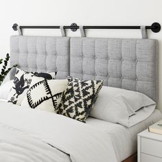 Button Tufted Wall Mount Headboard Feather Gray-Matte Black Wall Mount Headboard, Tufted King Bed, Floating Headboard, Tufted Wall, Wall Mounted Headboards, King Bed Headboard, Nathan James, Queen Size Headboard, Rattan Headboard