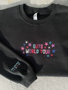 Cute High School Outfits Sophomore, Olivia Rodrigo Sweatshirt, Guts World Tour Outfit Ideas, Cute Shirts For School, Things To Add To Your Wishlist, Guts World Tour Outfits, Olivia Rodrigo Clothes, Guts World Tour, Guts Tour Outfits