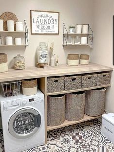 the laundry room is clean and ready to be used as a place for washers