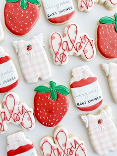 baby shower cookies decorated with red and white icing