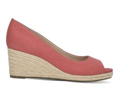 Add a little boho to your step with Bandolino's Nuri! With a jute wrapped 2 3/4 inch wedge heel and a lightweight canvas upper there isn't a look you won't be able to rock this season. Canvas upper,Easy slip-on entry,Approx. 2 3/4 inch wedge heel,Classic rounded peep toe,Cushioned foam footbed for added comfort,Durable manmade outsole | Women's Bandolino Nuri Wedges in Coral Size 9.5 Medium Textile Wedge Sandals For Spring, Canvas Wedge Sandals For Spring, Spring Textile Wedge Sandals, Spring Canvas Wedge Sandals, Shoe Carnival, Wedge Espadrille, Women's Pumps, Wedge Heels, Wedge Shoes