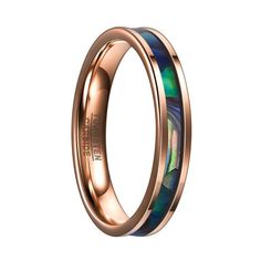 men's wedding band with abamole shell inlay and rose gold plated