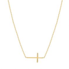 Mini Sideways Cross Necklace in Yellow Gold, 18" | Borsheims Minimalist 14k Gold Cross Pendant Necklace, Minimalist 14k Gold Cross Necklace With Delicate Chain, Minimalist Gold Plated Cross Necklace, Yellow Gold Cross Pendant Charm Necklace With Delicate Chain, Yellow Gold Charm Necklace With Cross Pendant, Dainty Yellow Gold Cross Necklace With Adjustable Chain, Yellow Gold Cross Charm Necklace With Delicate Chain, Gift Cross Necklace With Cable Chain, Minimalist Yellow Gold Cross Necklace With Clavicle Chain