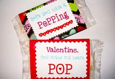 two candy bags with valentine's day cards on them