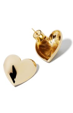 Bring a dash of romance to any ensemble with these puffy heart stud earrings distinguished by their dimensional, hollow design. 7/8"W x 1"L 14k gold post back Goldtone plate Imported Heart Stud Earrings, Platform Slippers, Jennifer Fisher, Hollow Design, Puffy Heart, Earrings In Gold, Maternity Shops, Kids Sandals, Fabric Gift Bags