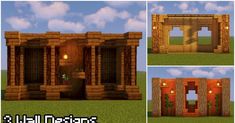 four different views of a house in minecraft with the doors open and windows closed