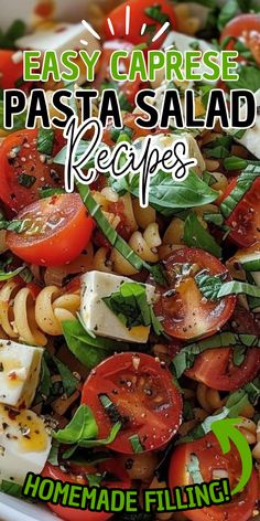 pasta salad recipe with tomatoes, mozzarella and spinach