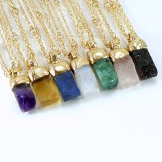 Raw Crystal Necklace, Raw Stone Necklace, luxury Necklace, Gemstone Necklace, Birthstone Necklace, Gold Gemstone Necklace, Raw Stone Jewelry. A luxury piece of Semi-precious gemstone with gold On top, perfect for layering, with the statement of its own... ♣ Gemstone: Hand hammered gemstones- Amethyst, Citrine, Lapis, R. Moonstone, Emerald, Rose Quartz, Garnet. ♣ Pendant size: 2.2 cm. ♣ Length: please choose in the drop-down menu. ♣ Metal: Gold plated ( 18k) OR Silver plated - Thick layer of 1 mi