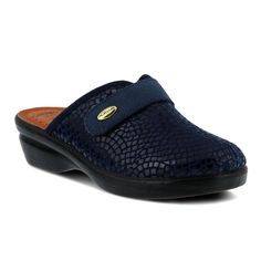 Step up your style in these Merula mules from Flexus by Spring Step.SHOE FEATURES Textured accents Traction sole SHOE CONSTRUCTION Fabric upper Textile lining Manmade outsole SHOE DETAILS Round toe Slip on Padded footbed 1.75-in. heel  Size: 36. Color: Navy. Gender: female. Age Group: adult. Womens Clogs And Mules, Clogs Style, Spring Step Shoes, Women's Mules, Shoe Carnival, Womens Mules, Sole Shoes, Leather Clogs, Clogs Shoes