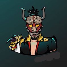 a stylized image of a demon with horns on his head