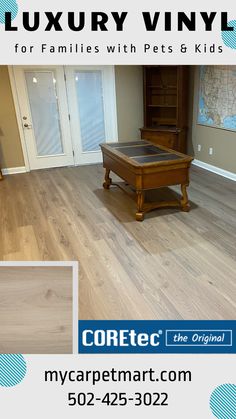 a living room with wood floors and furniture