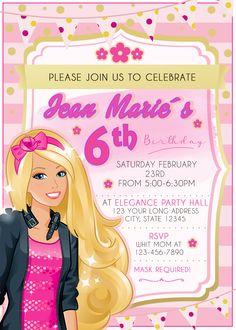 a birthday party with a barbie doll on it