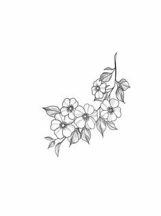 black and white drawing of flowers on a branch