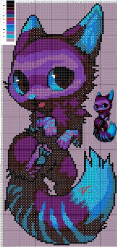 a cross stitch pattern with an image of a baby grooter and a cat