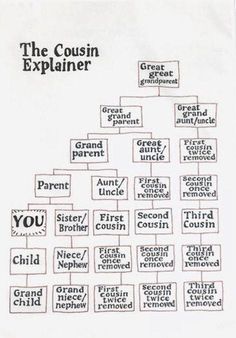 the cosin explainer family tree is shown in black and white, with words on it