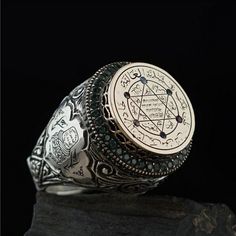 On our 925 sterling silver embroidered model, hz. The seal of Solomon is engraved. Zircon stones in 6 different colors are nailed to the corners of the stars. There are dervish figures rotating around the nest and it is decorated with micron stones. Ottoman motifs are engraved around the ring with hand pencils and there is a Mevlana turban inside. Handmade Seal of Solomon Sterling Silver Men's Ring, Zircon Stone in Six Different Colors Ring, Whirling Dervish Ring               PRODUCT DESCRIPTIO Seal Of Solomon, Whirling Dervish, King Solomon, Sterling Silver Mens Rings, Mens Silver Rings, Sterling Silver Mens, Men's Ring, Color Ring, Stylish Jewelry