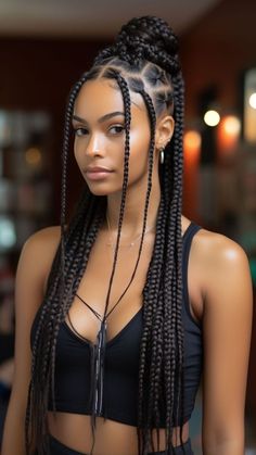 #Curly #curlyhairstyles #Coilyhairstyles #4bcurls #4bcurls #Straighthairstyles #Bald/shavenhairstyles Box Braid Bun For Black Women, Large Knotless Braids, Large Knotless, Goddess Braids Hairstyles, Trendy Hairstyle, Cool Braid Hairstyles, Braids With Curls, Beautiful Braids