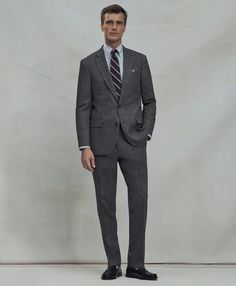 Cut in performance wool woven in Italy, the Brooks Brothers Explorer Collection combines iconic tailoring with the latest in fabric innovation. The result: a suit ready for exploring absolutely everywhere you're headed. We started with lightweight Super 100s wool crafted by the Vitale Barberis Canonico mill and gave it just-right stretch for comfort. Then we made it wrinkle-resistant and water-repellent, so minor spills and bumps on the road pass by without pause. Bonus: It's cut in our best-sel Brooks Brothers Men, Plaid Suit, Tassel Loafers, Suit Pants, Tailored Pants, Wool Plaid, Classic Leather, Penny Loafers, Grey Blue