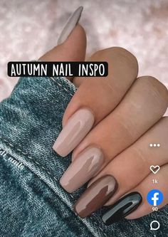 Autumn Nail Gel Colors, Mid Length Acrylic Nails Fall, Autumn Colour Nails 2022, Earth Tone Nails Acrylic Designs, Acyrilics Nails Fall, Earth Nails Colors, Mail Fall Colors, Fall Nail Asthetic, Beetles Nail Polish Ideas Fall