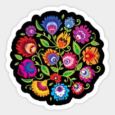 a colorful floral design on a black background